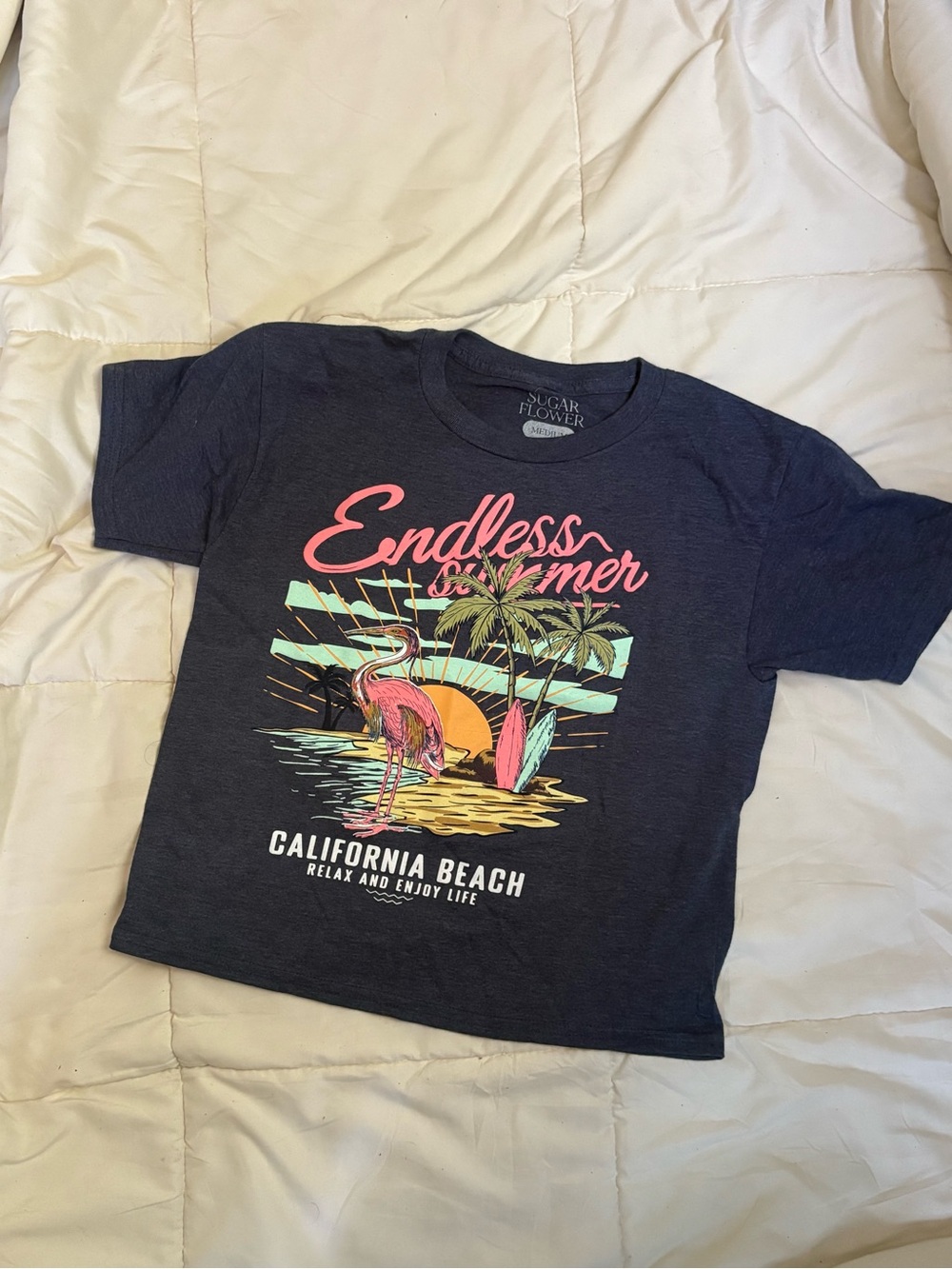 Rue21 Navy Crop Tee with Pink Flamingo Graphic